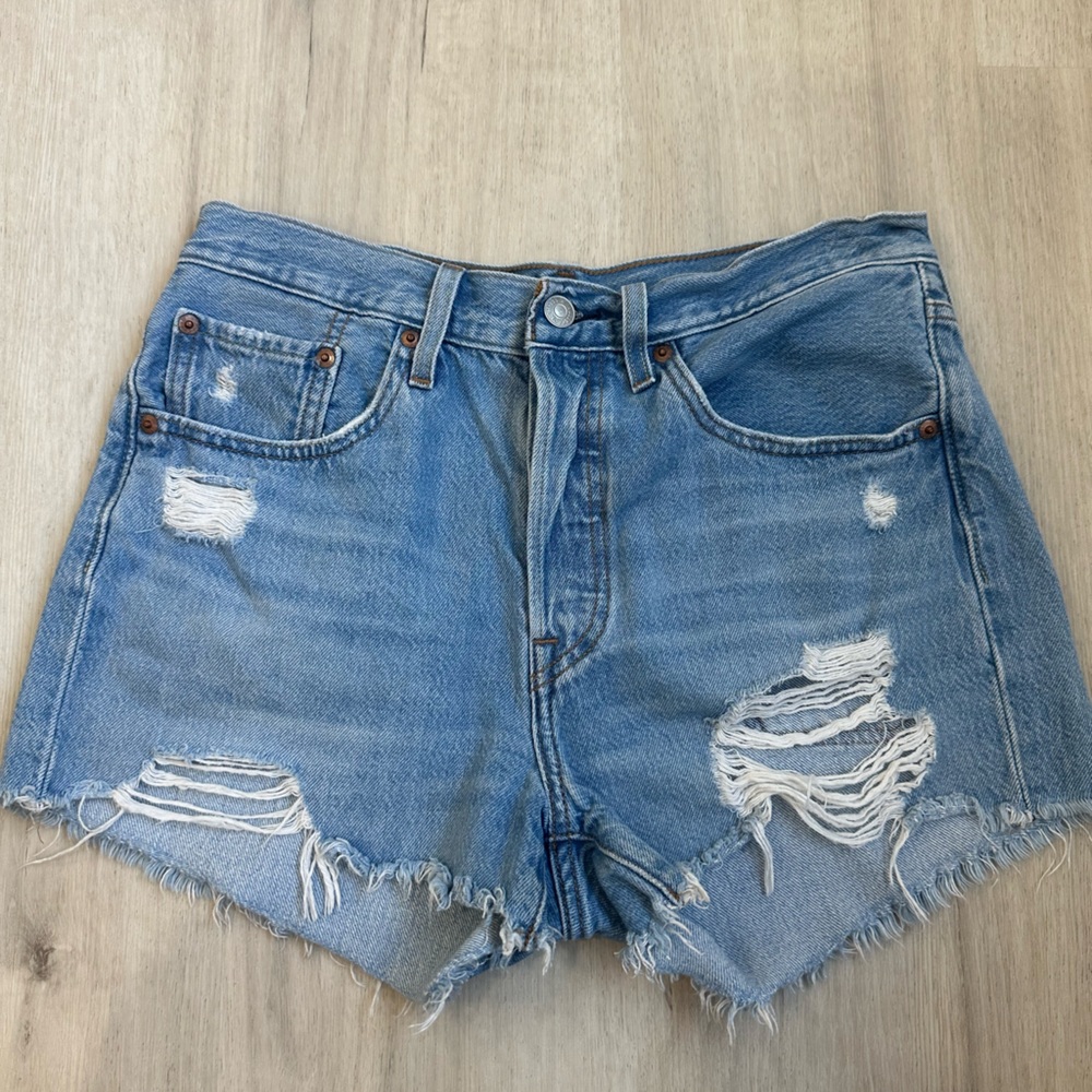 Levi's Blue Jean Shorts Distressed Raw Hem